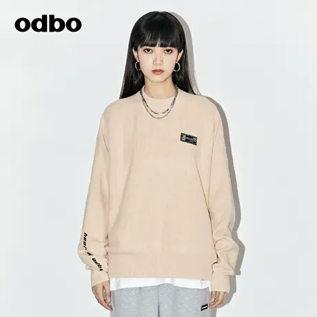 odbo 小众软糯圆领毛衣女2022新款秋冬高级感logo刺绣打底针织衫商品大图