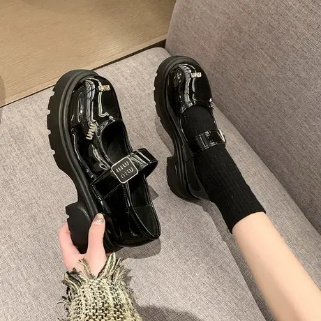 法式粗跟玛丽珍鞋女2024春秋新款复古百搭浅口单鞋配裙子jk小皮鞋商品大图