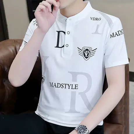 男短袖t恤潮牌潮流ins宽松夏季纯棉休闲立领打底上衣服体恤polo衫商品大图