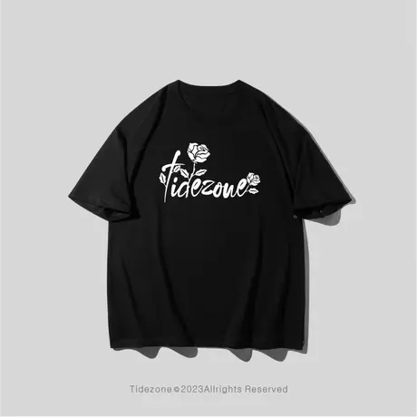 Ohlyah潮牌春夏季男女装新款T恤玫瑰花字母印花休闲舒适短袖上衣图片