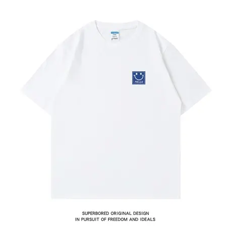 趣味简约HELLO笑脸纯棉短袖T恤男夏季宽松休闲半袖体恤衫上衣图片