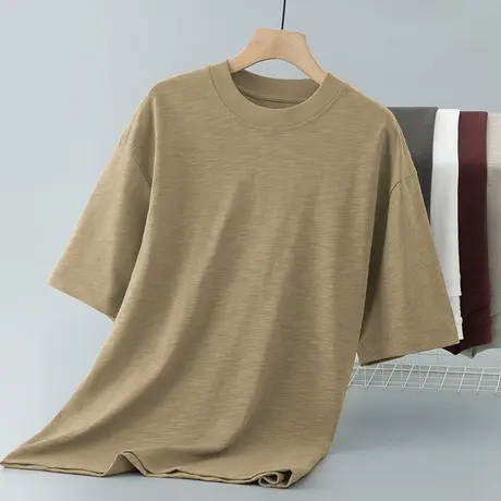 350g重磅纯棉t恤男士短袖夏季宽松纯色上衣服竹节棉半袖全棉体恤商品大图