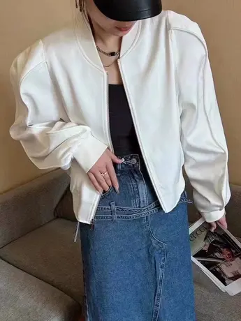 欧货棒球服短款外套女2023春季新款时尚设计感立领小个子开衫上衣图片