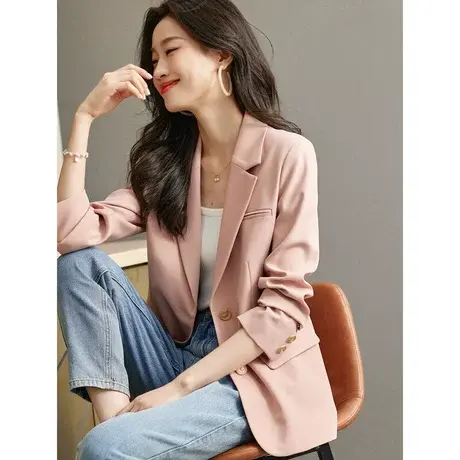 时尚气质西装长袖外套2023早秋新款女温柔翻领宽松上班族通勤上衣商品大图