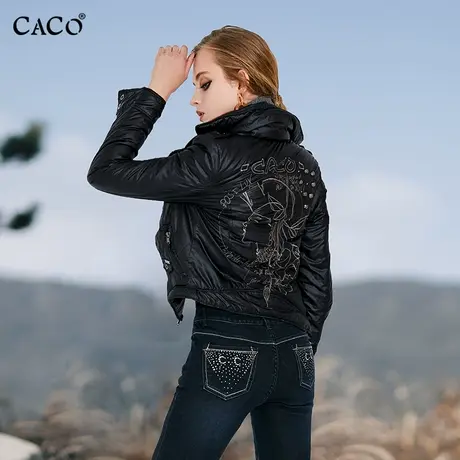 韩国正品商场同款棉服修身显瘦时尚短款亮黑色个性图案断码特惠图片