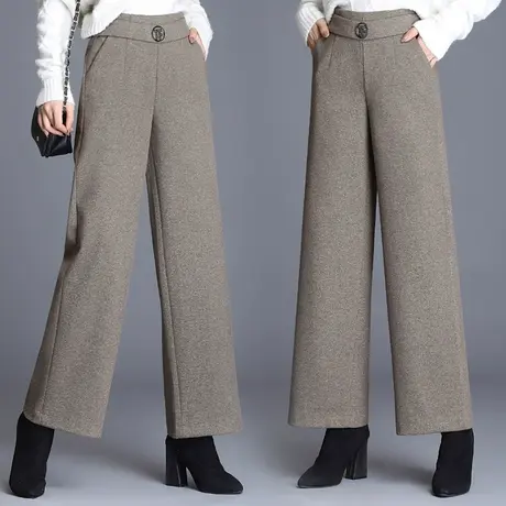 垂感毛呢阔腿裤女秋冬2022新款高腰宽松直筒长裤大码显瘦休闲裤子图片