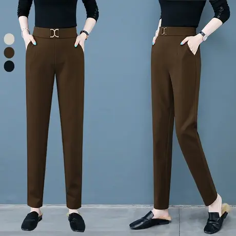 松紧腰毛呢哈伦裤女烟管西裤秋冬2023年新款显瘦九分小个子休闲裤商品大图