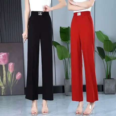 冰丝直筒裤女薄款2023夏季新款垂感高腰阔腿裤宽松休闲百搭九分裤图片