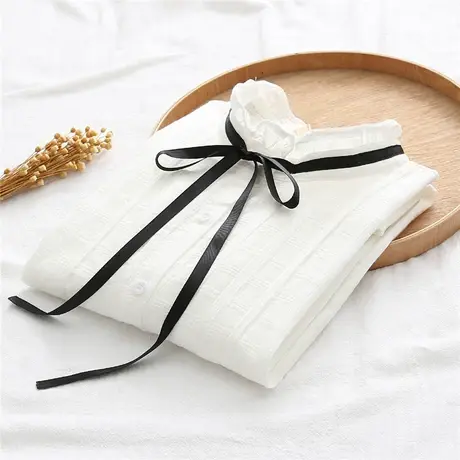 木耳领白衬衫女长袖日系小清新蝴蝶结系带甜美学院风纯棉森系衬衣图片