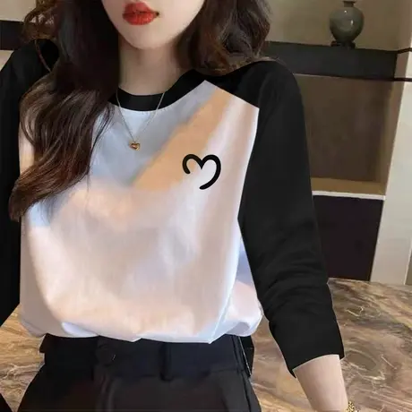 插肩袖长袖宽松T恤女2022秋季新款设计感小众网红纯欲辣妹上衣潮商品大图