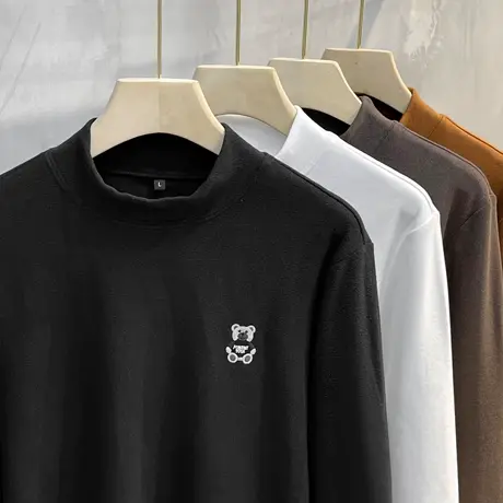 半高领打底衫男秋冬修身中领内搭长袖上衣潮流修身德绒t恤男薄款商品大图