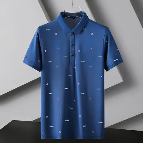 2022男士短袖t恤夏季新款简约半袖翻领Polo衫潮流百搭雾霾蓝体恤商品大图