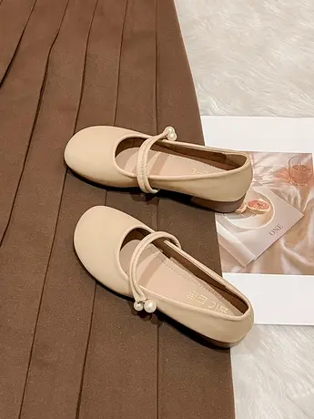 法式圆头浅口单鞋女2023夏季新款平底玛丽珍鞋仙女风配裙子豆豆鞋商品大图