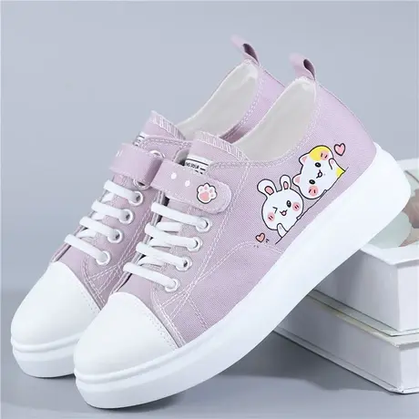 秋季新款运动帆布鞋韩版女孩平底网红单鞋初中学生透气百搭板鞋子商品大图