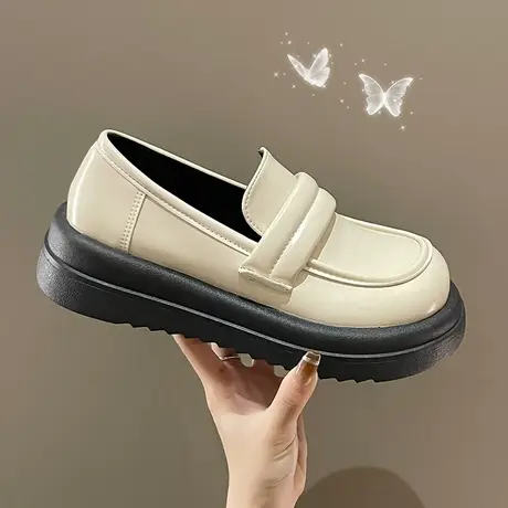 乐福鞋女2023春季新款复古日系百搭学院风松糕厚底英伦白色小皮鞋商品大图