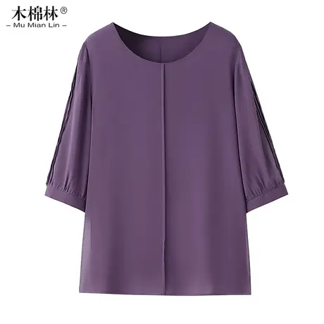 胖mm大码女上衣妈妈装短袖气质透气时尚简约大气宽松夏装显瘦小衫商品大图
