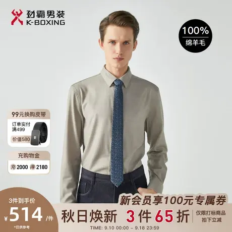 【100%绵羊毛】劲霸男装男士衬衣秋季新品正装高级质感长袖衬衫男图片