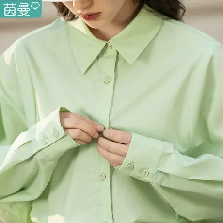茵曼清仓特价收腰衬衫女2023新款春秋冬纯棉灯笼袖衬衣上衣长袖商品大图
