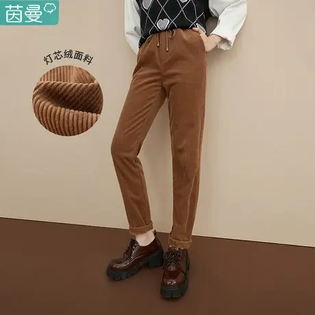茵曼直筒休闲裤女士加绒2023年冬季新款灯芯绒百搭高腰显瘦长裤子商品大图