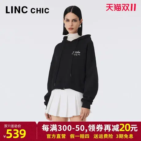 LINCCHIC金羽杰2023秋冬季新款落肩后背印花连帽朋克学院感卫衣女商品大图