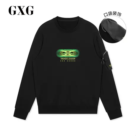 GXG卫衣 秋季新款韩版黑色宽松休闲刺绣男装潮流上衣帽衫图片