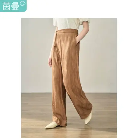 【商场同款】茵曼阔腿裤裙2023秋季女装新款松紧腰皱感宽松长裤商品大图