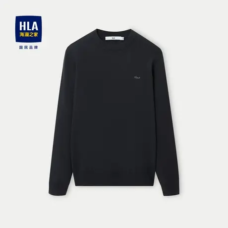 HLA/海澜之家舒适圆领长袖针织衫23秋季新款纯色暖柔绒柔软上衣男商品大图