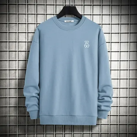 男生卫衣春秋季薄款宽松潮流百搭套头无帽加绒小熊圆领长袖t恤男商品大图