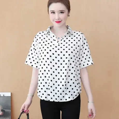 波点松宽雪纺衬衫女上衣夏季2023新款女装漂亮时尚短袖夏装衬衣女商品大图
