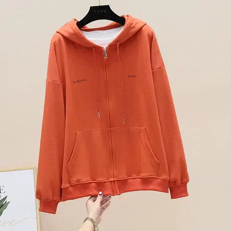 拉链款连帽卫衣外套女春秋21新款韩版宽松开衫薄款灰色短款上衣图片