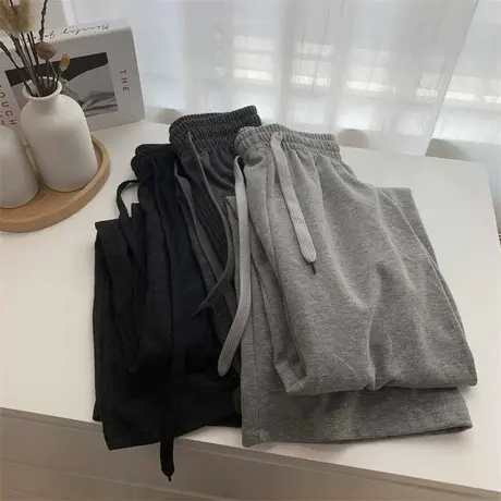 雪花糯米阔腿裤女2023春夏高腰垂感宽松直筒运动休闲百搭针织长裤图片