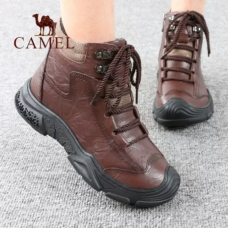 Camel/骆驼女鞋冬季加绒保暖真牛皮中年舒适士妈妈户外休闲鞋靴子图片