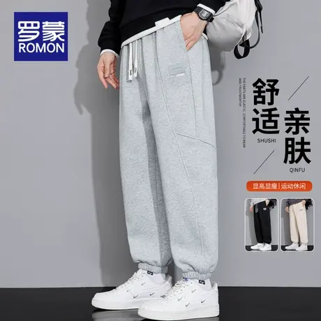 罗蒙灰色运动卫裤男春秋宽松束脚潮牌男士休闲裤子2025年秋季新款商品大图