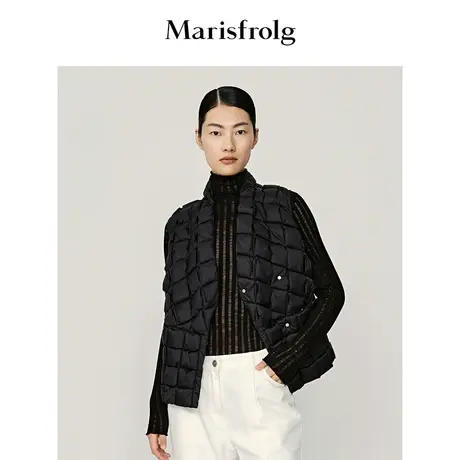 【商场同款】玛丝菲尔羽绒服冬季新款黑色白鹅绒轻柔无袖羽绒马甲商品大图
