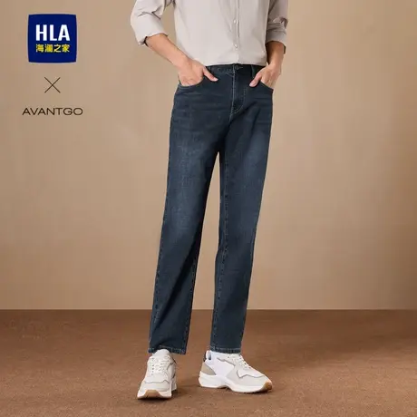 HLA/海澜之家轻商务经典直筒牛仔裤24秋季新款微弹刺绣长裤子男士图片