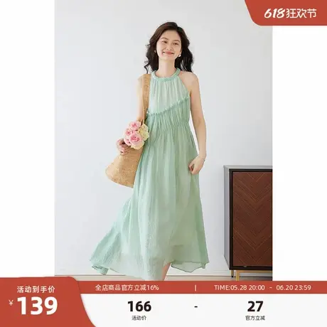 嘉茱莉2025新款女夏季挂脖小众设计连衣裙法式气质无袖吊带长裙女图片