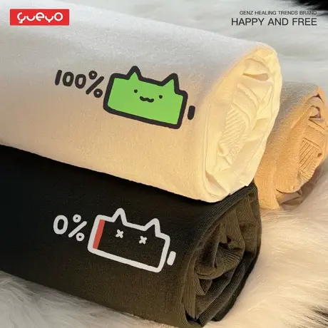 悦游 电量猫头 2025情侣夏季纯棉宽松情侣短袖T恤原创潮流情侣装商品大图