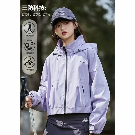 唐狮工装外套女春新款三防连帽户外冲锋少年上衣休闲短外套商品大图
