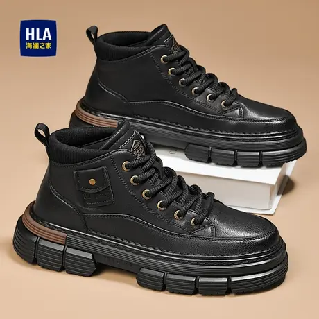 HLA/海澜之家男鞋新款秋冬复古耐磨户外工装靴高帮休闲厚底马丁靴商品大图