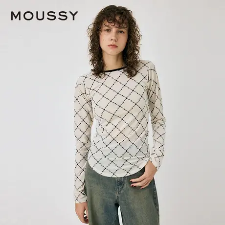 MOUSSY 夏季新品复古港风设计感菱格纹内搭上衣010HAA80-8561商品大图