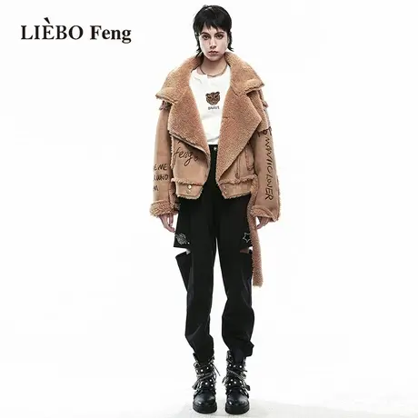 裂帛LIEBOFeng原创设计chic复古刺绣美拉德风焦糖毛茸茸棉服外套图片