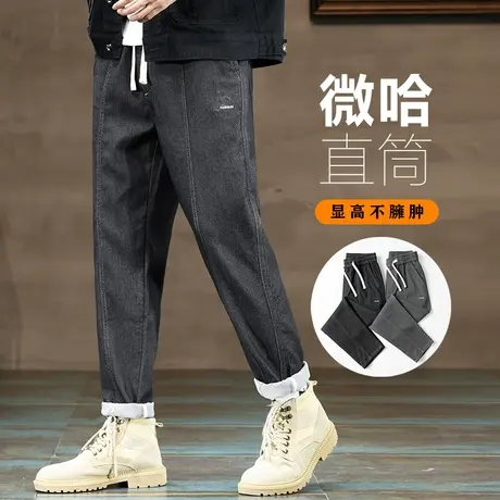 高级感拼接哈伦直筒黑色休闲长裤秋季潮流百搭日系工装秋天男裤子商品大图