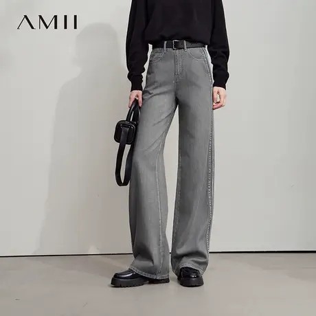 Amii2025秋新款复古洗水宽松阔腿裤雅灰牛仔裤长裤女格雷系裤子商品大图