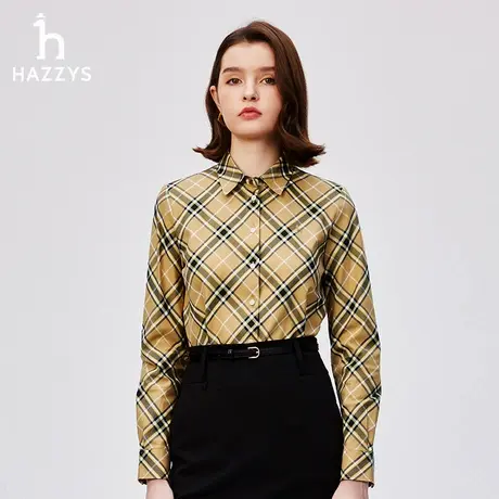 Hazzys哈吉斯女装纯棉格子长袖衬衫上衣女士秋季休闲时尚长袖衬衣商品大图