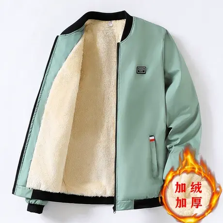 外套春秋季休闲摇粒绒棒球领加绒加厚夹克冬装保暖上衣服男款外套商品大图
