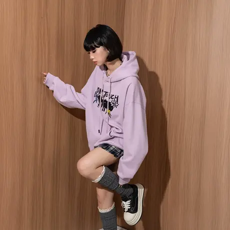 YEP卡通印花连帽卫衣女春秋2025年新款复古帽衫宽松美式潮牌外套商品大图