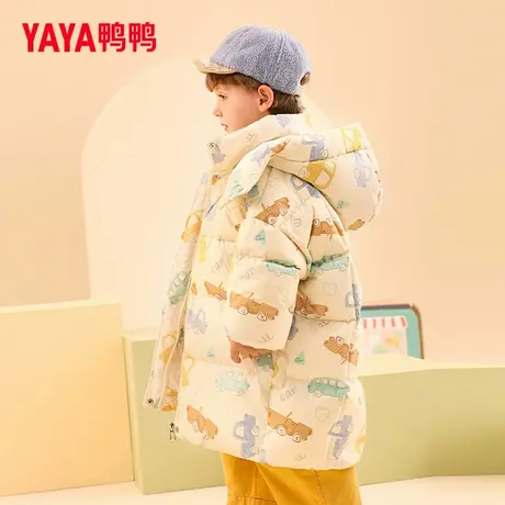 鸭鸭儿童羽绒服中长款男童宝宝印花加厚保暖连帽冬季小童装外套YD商品大图