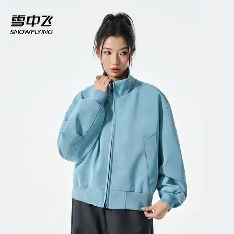 雪中飞立领短款外套女2025秋季新款时尚休闲百搭宽松显瘦夹克上衣商品大图