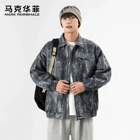 马克华菲美式高街做旧扎染夹克外套男士秋季宽松痞帅翻领工装上衣图片