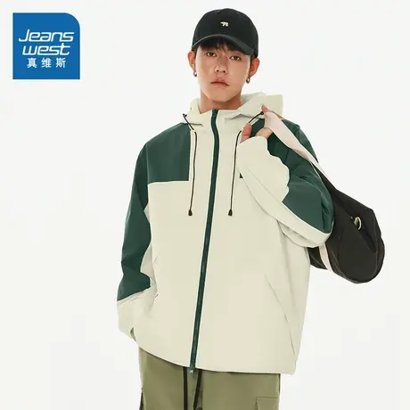 JR真维斯男装拼色连帽防水外套 2025冬季新品 机能风户外夹克男商品大图